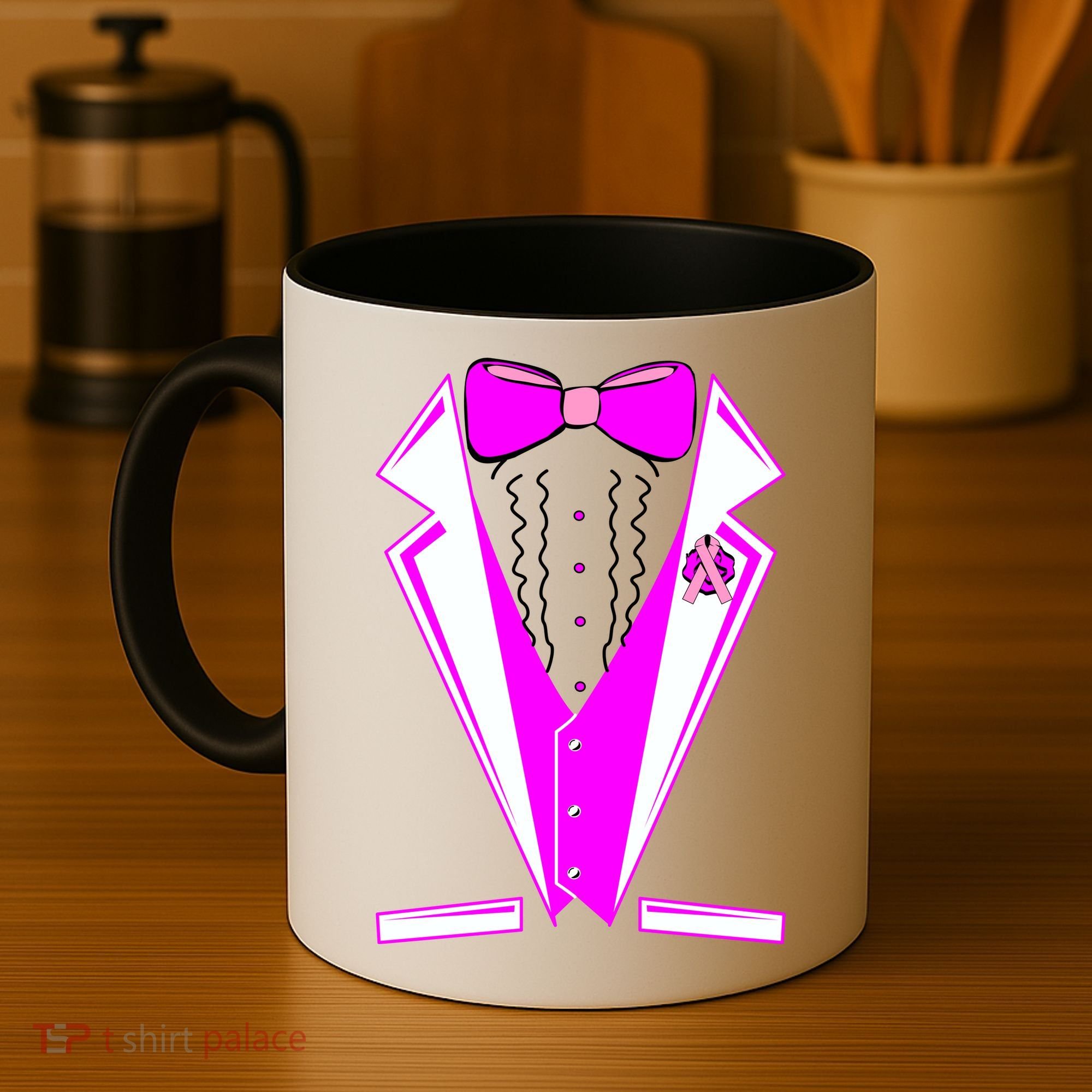 Pink Breast Cancer Tuxedo Coffee Mug