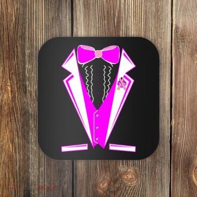 Pink Breast Cancer Tuxedo Coaster