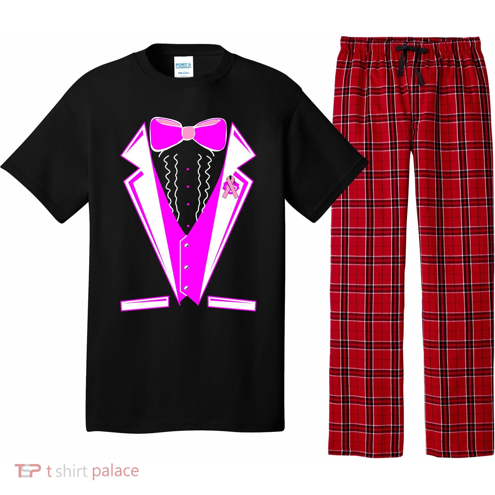 Pink Breast Cancer Tuxedo Pajama Set