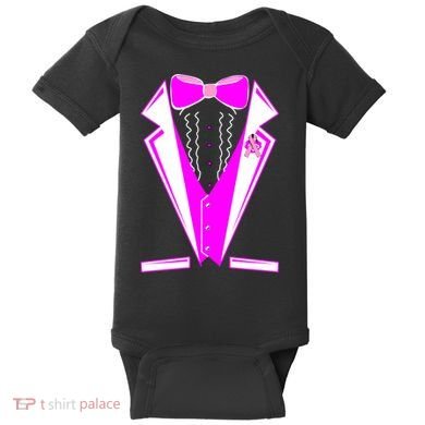 Pink Breast Cancer Tuxedo Baby Bodysuit
