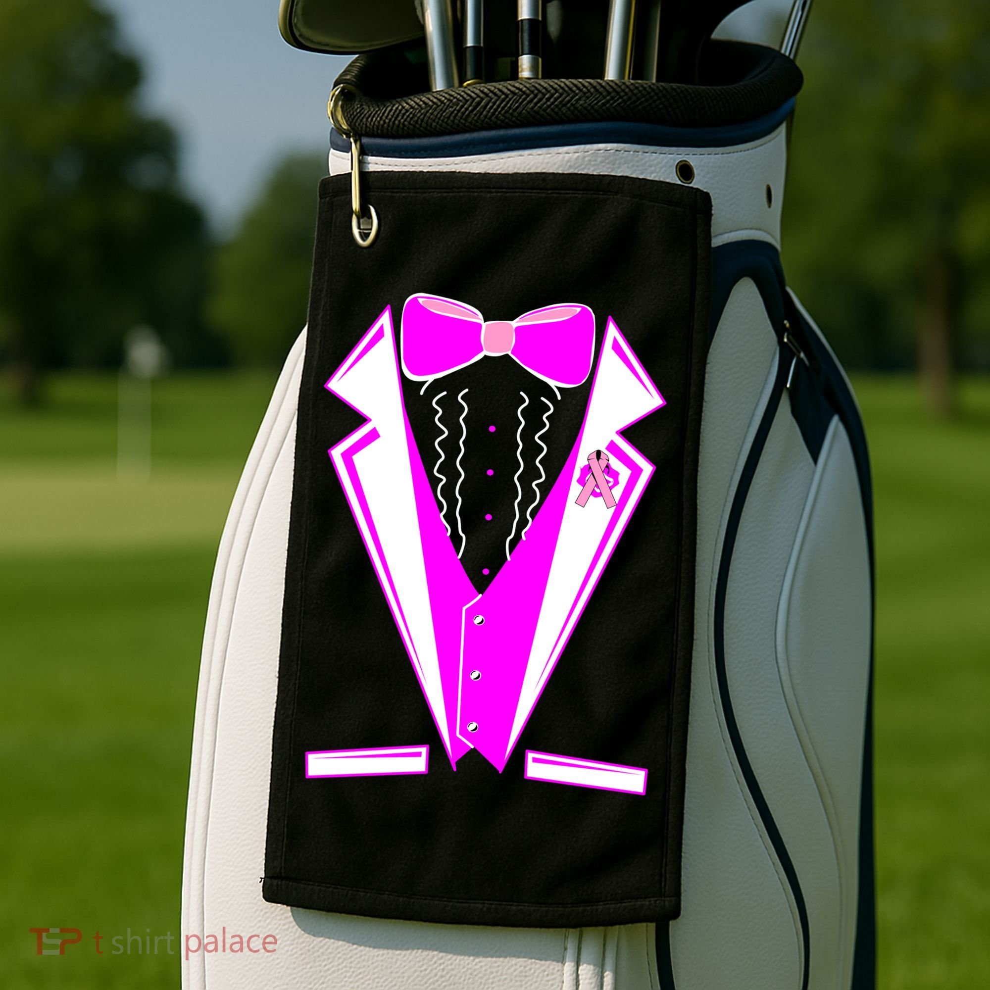 Pink Breast Cancer Tuxedo Golf Towel
