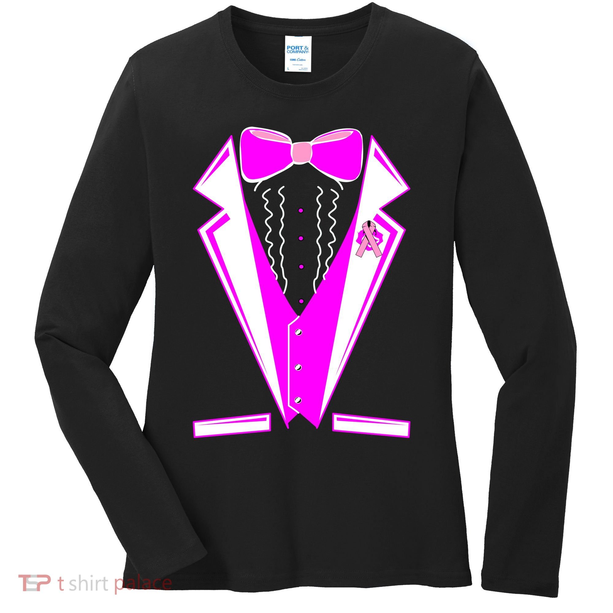 Pink Breast Cancer Tuxedo Women's Long Sleeve Shirt