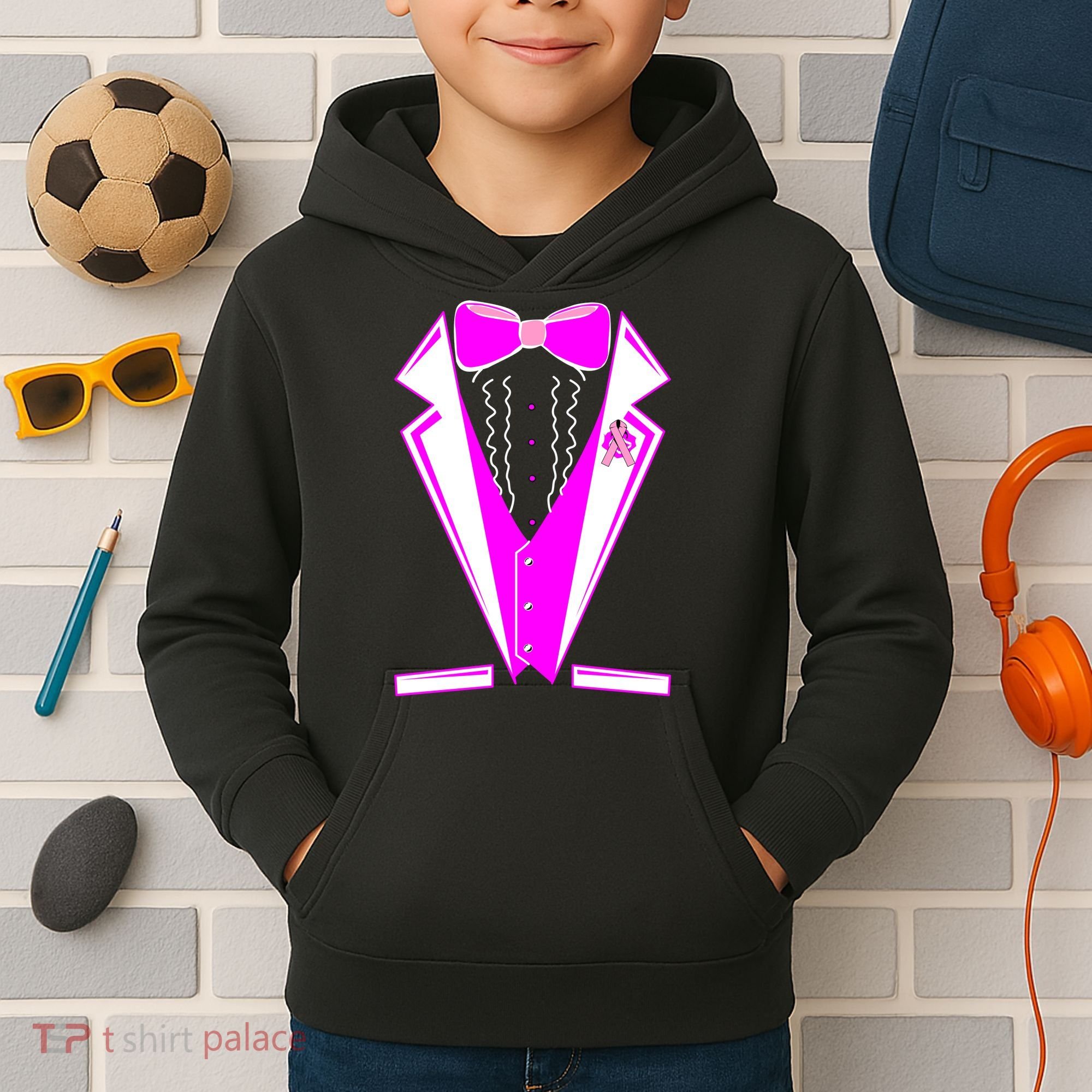 Pink Breast Cancer Tuxedo Kids Hoodie
