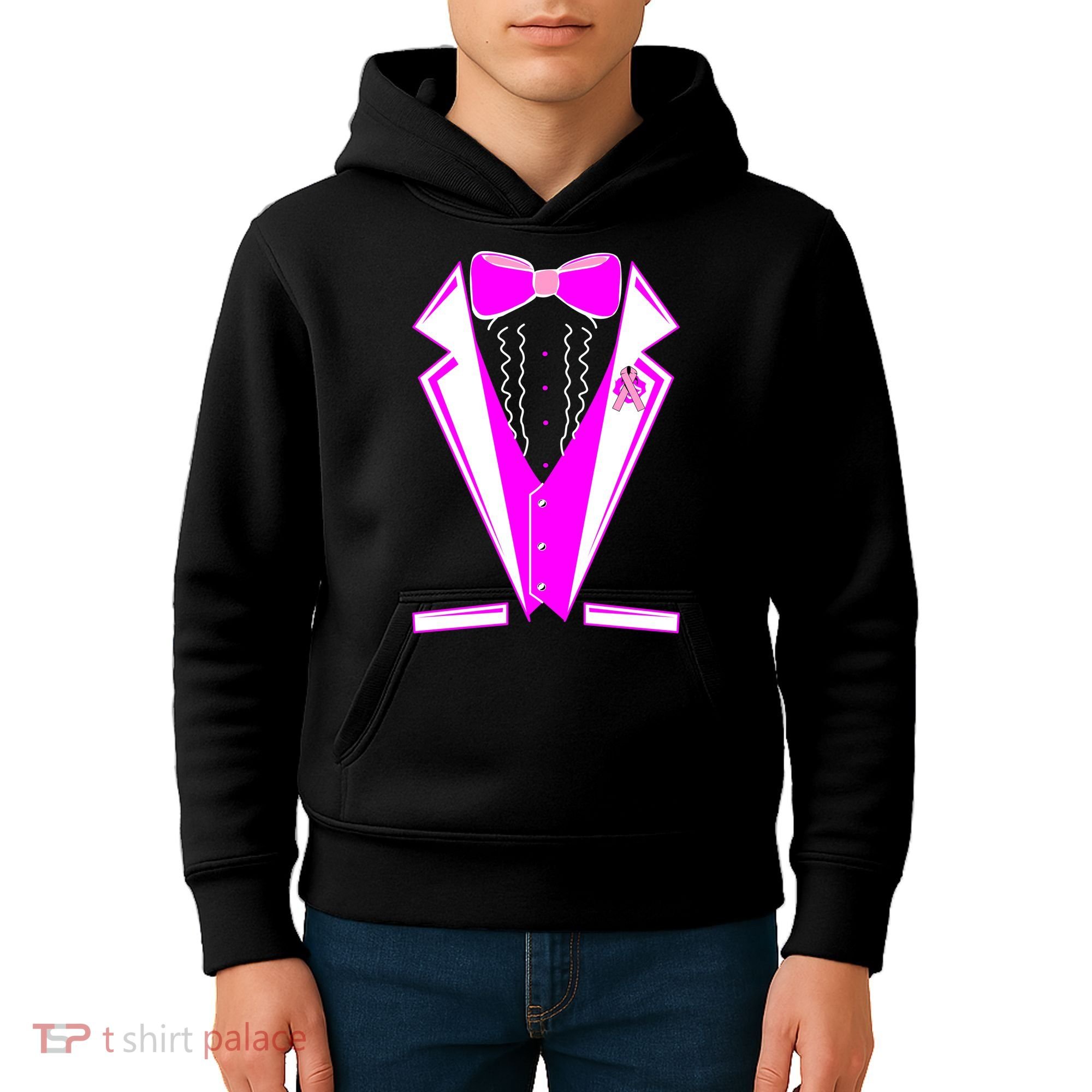 Pink Breast Cancer Tuxedo Kids Hoodie