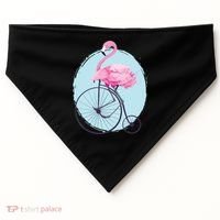 Pink Flamingo On Tall Bicycle Retro USA-Made Doggie Bandana thumb 0