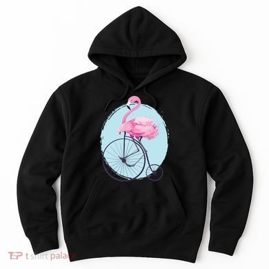 Pink Flamingo On Tall Bicycle Retro Hoodie