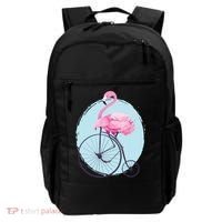 Pink Flamingo On Tall Bicycle Retro Backpack thumb 0