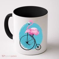 Pink Flamingo On Tall Bicycle Retro Coffee Mug thumb 0