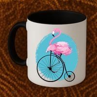 Pink Flamingo On Tall Bicycle Retro Coffee Mug thumb 2