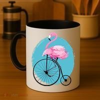 Pink Flamingo On Tall Bicycle Retro Coffee Mug thumb 4