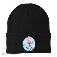 Pink Flamingo On Tall Bicycle Retro Beanie thumb 0