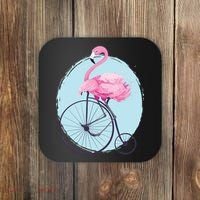 Pink Flamingo On Tall Bicycle Retro Coaster thumb 0