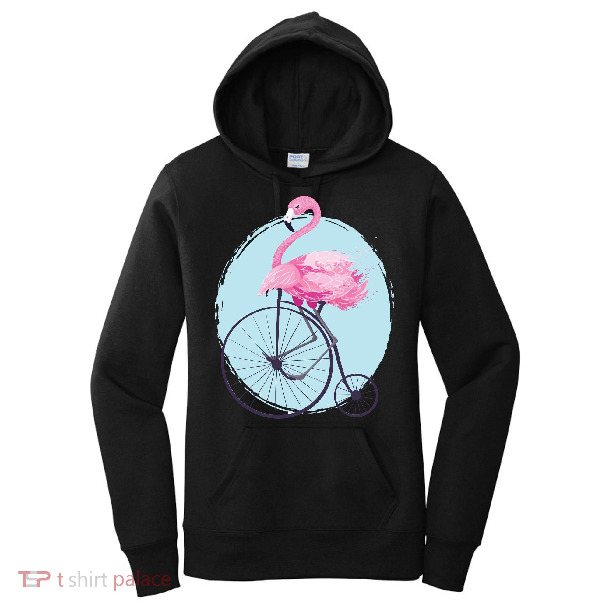 Pink Flamingo On Tall Bicycle Retro Women's Hoodie