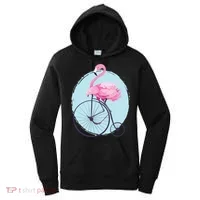 Pink Flamingo On Tall Bicycle Retro Women's Hoodie thumb 0
