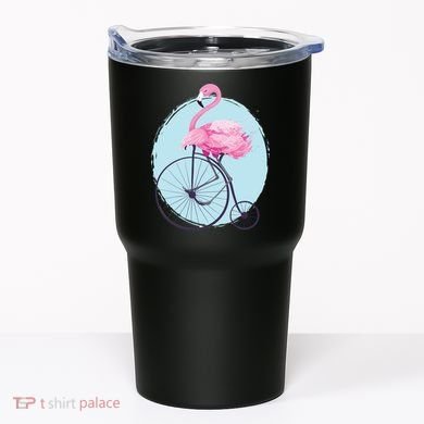 Pink Flamingo On Tall Bicycle Retro Tumbler