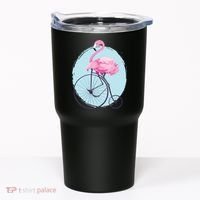 Pink Flamingo On Tall Bicycle Retro Tumbler thumb 0