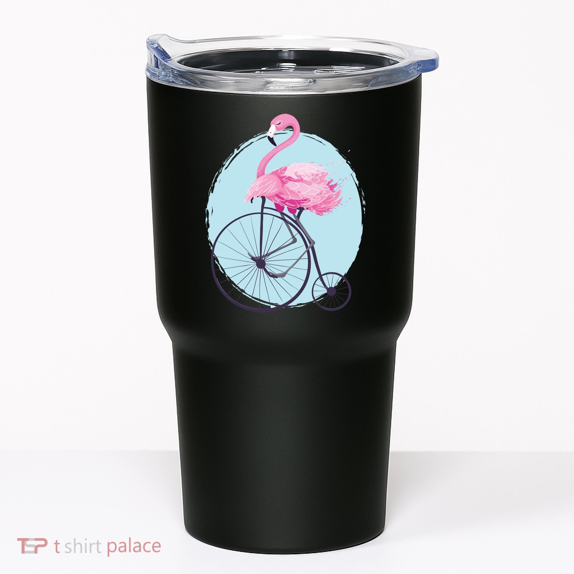 Pink Flamingo On Tall Bicycle Retro Tumbler