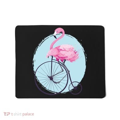 Pink Flamingo On Tall Bicycle Retro Mousepad