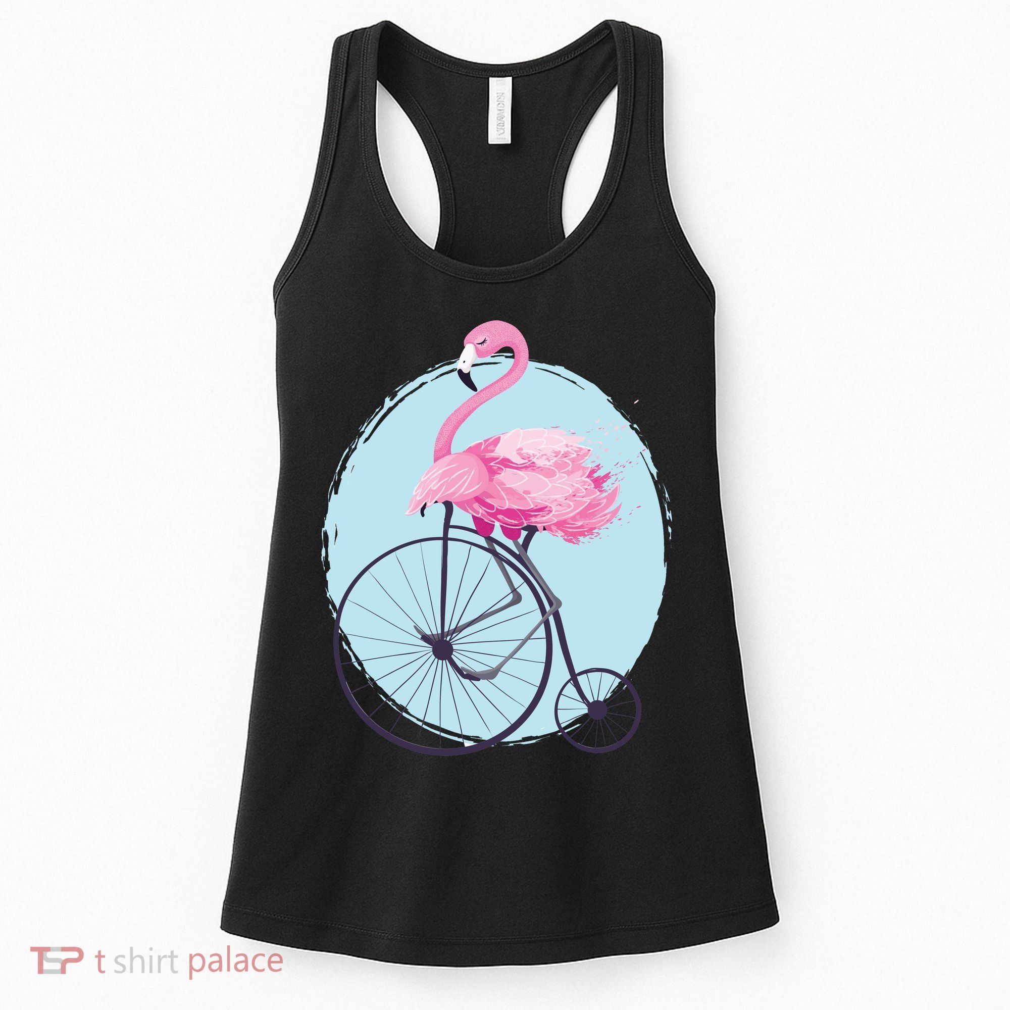 Pink Flamingo On Tall Bicycle Retro Women's Tank Top