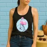 Pink Flamingo On Tall Bicycle Retro Women's Tank Top thumb 2