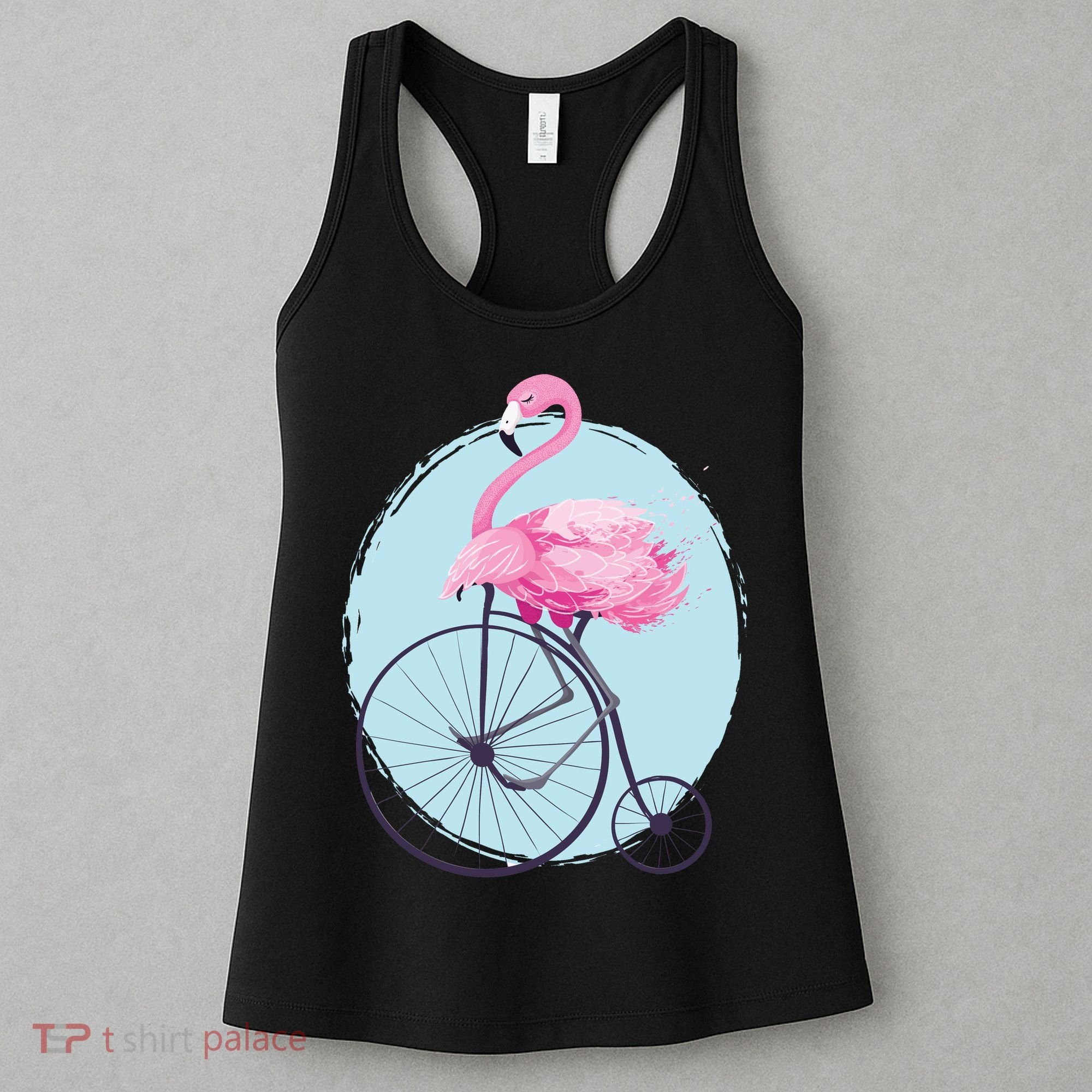 Pink Flamingo On Tall Bicycle Retro Women's Tank Top