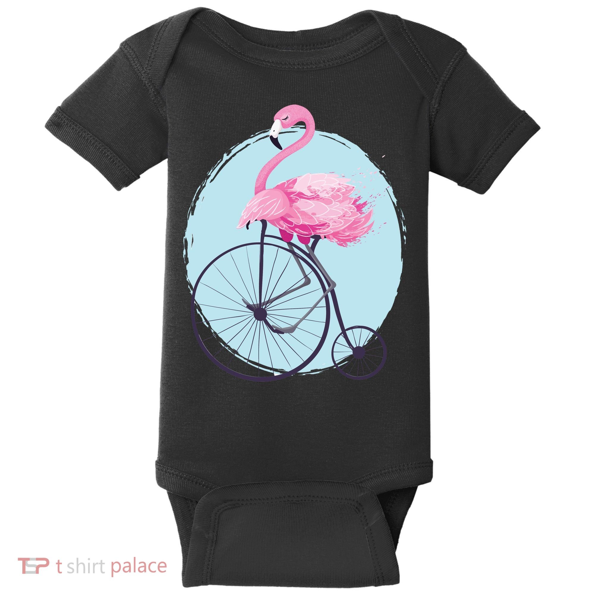 Pink Flamingo On Tall Bicycle Retro Baby Bodysuit