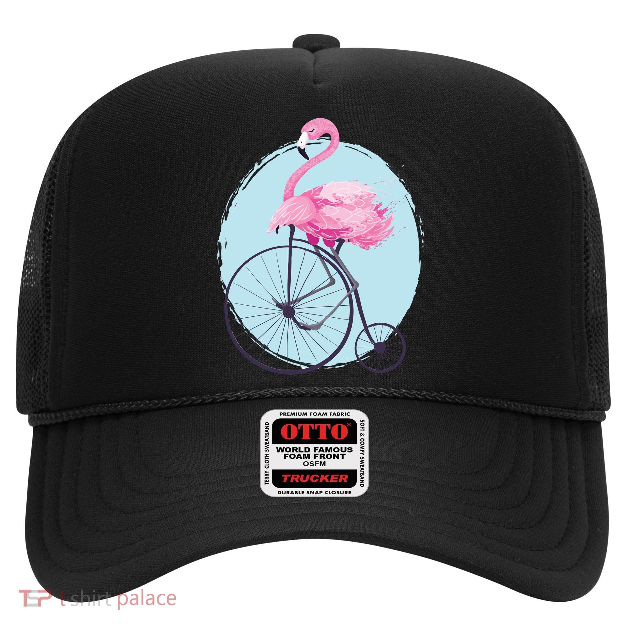 Pink Flamingo On Tall Bicycle Retro Hat