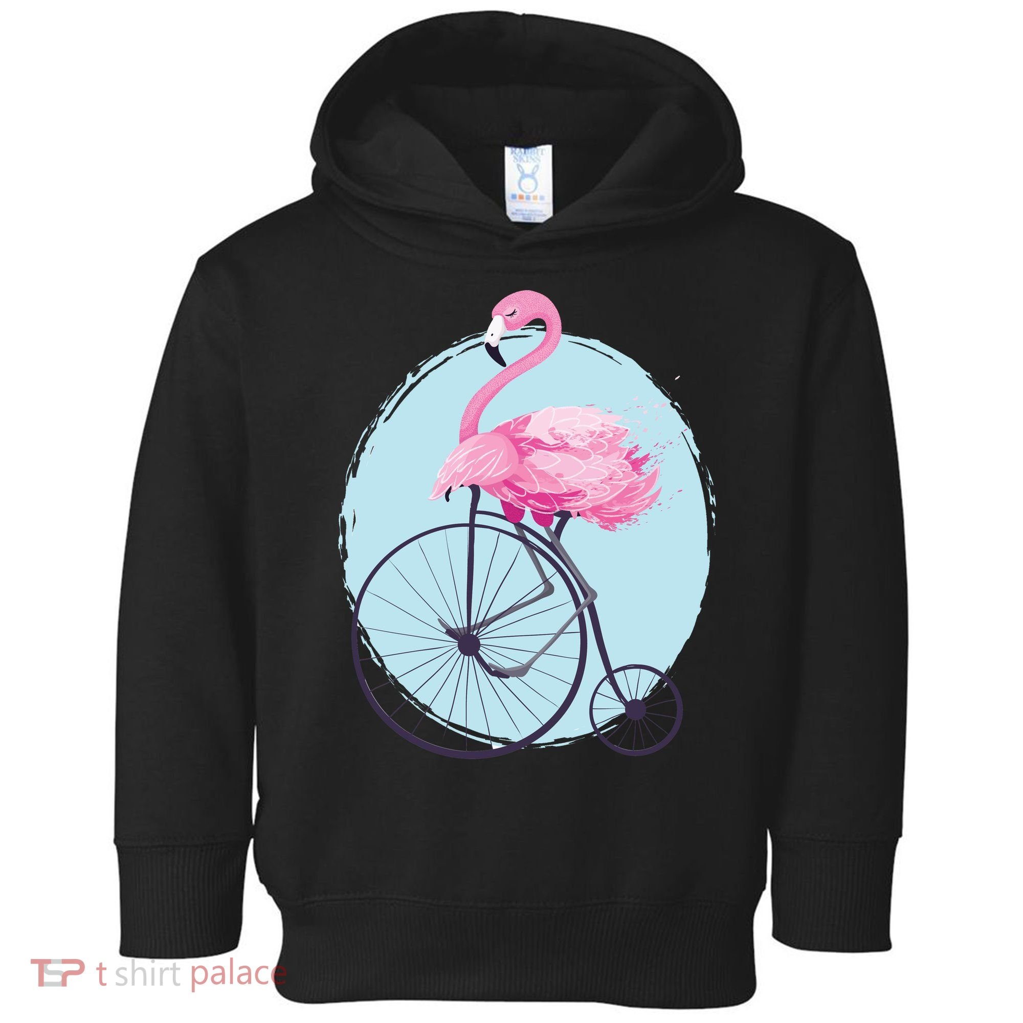 Pink Flamingo On Tall Bicycle Retro Toddler Hoodie
