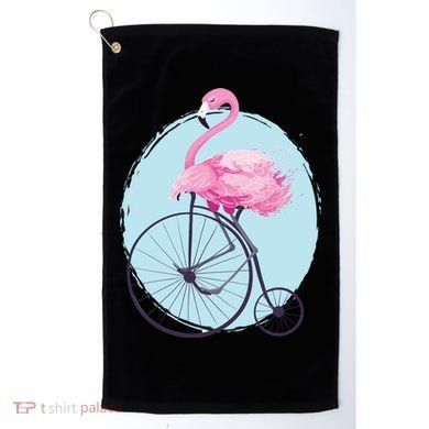 Pink Flamingo On Tall Bicycle Retro Golf Towel