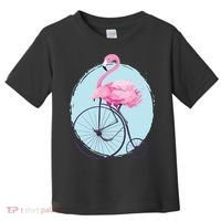 Pink Flamingo On Tall Bicycle Retro Toddler T-Shirt thumb 0