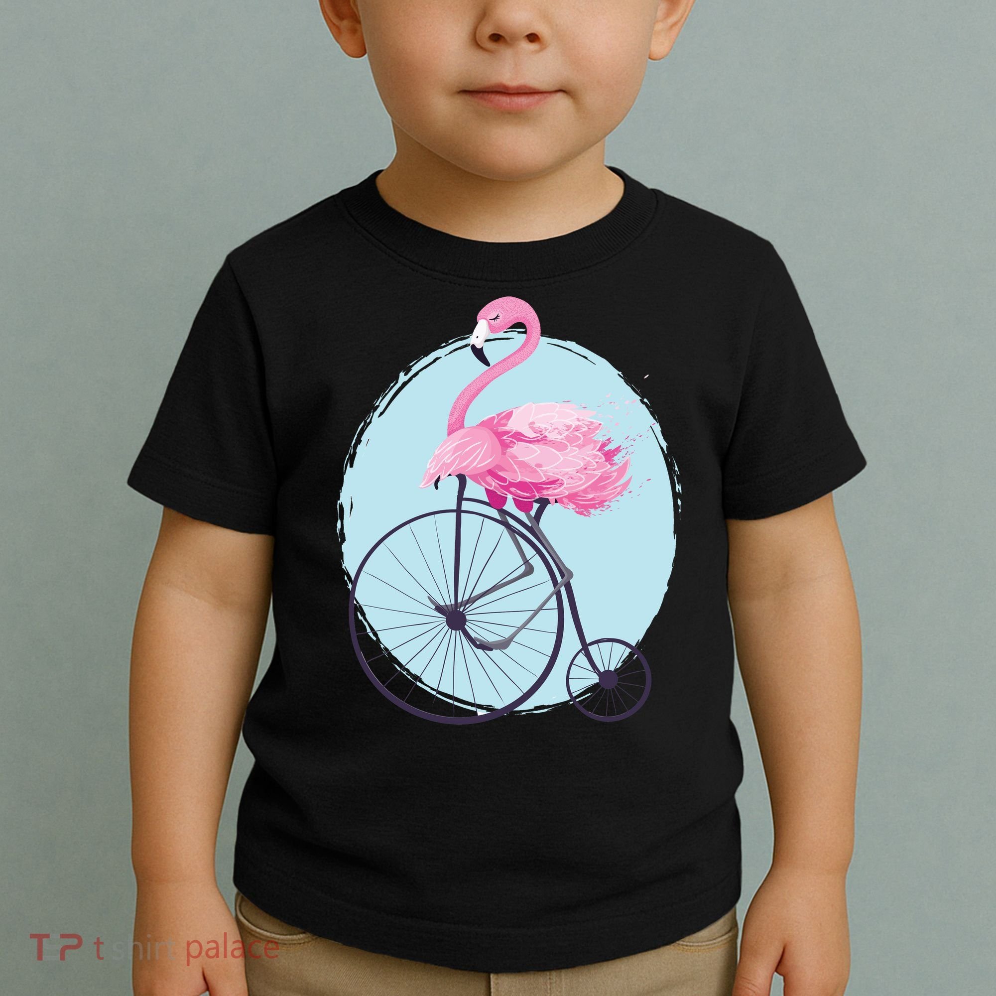 Pink Flamingo On Tall Bicycle Retro Toddler T-Shirt