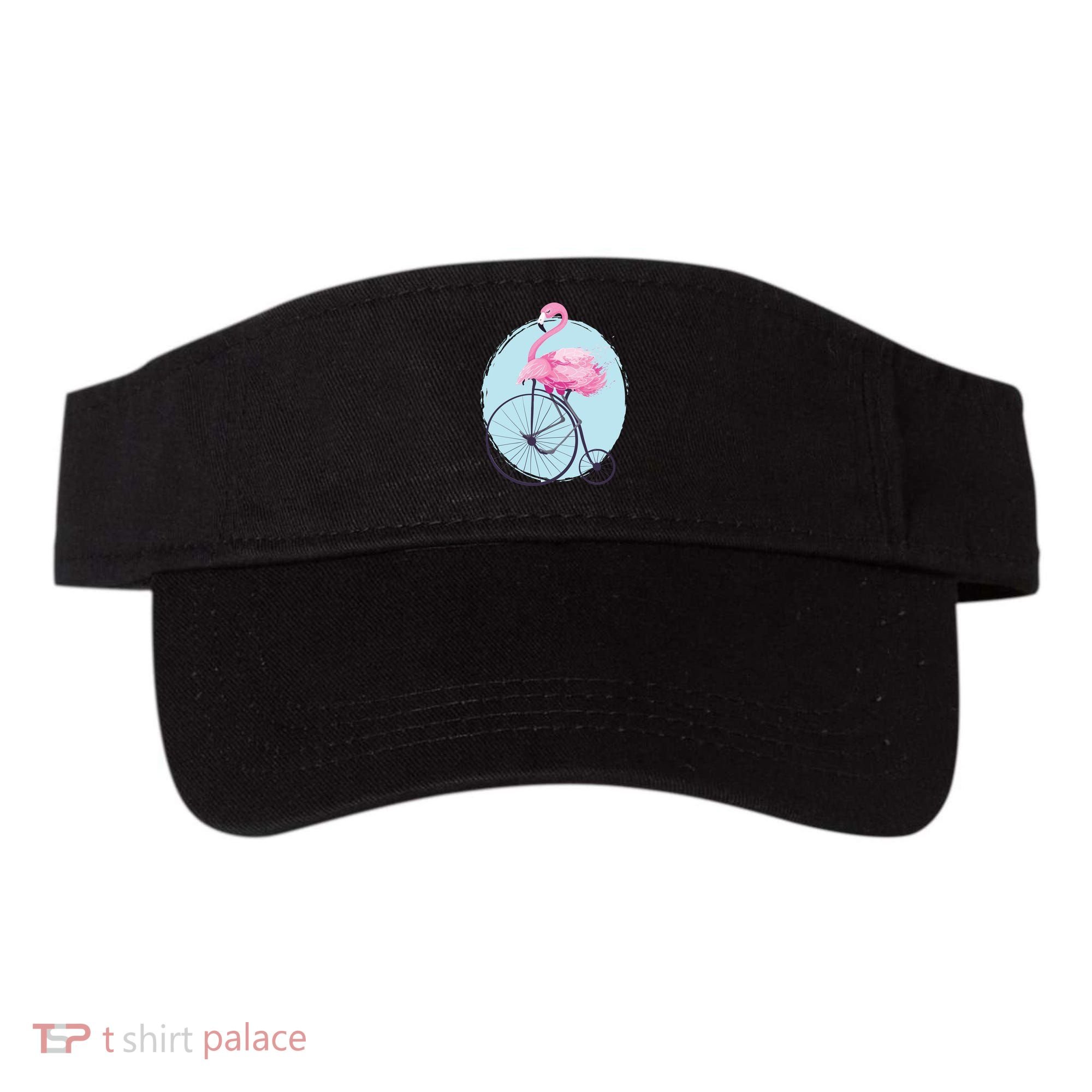Pink Flamingo On Tall Bicycle Retro Visor