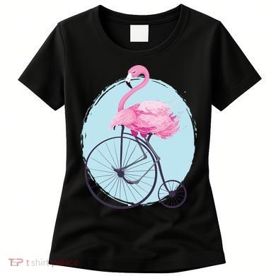 Pink Flamingo On Tall Bicycle Retro Women's T-Shirt