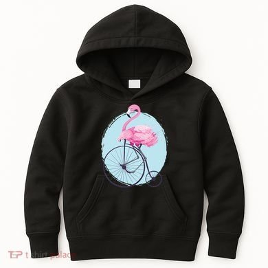 Pink Flamingo On Tall Bicycle Retro Kids Hoodie
