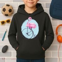 Pink Flamingo On Tall Bicycle Retro Kids Hoodie thumb 2