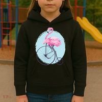 Pink Flamingo On Tall Bicycle Retro Kids Hoodie thumb 3