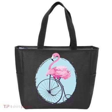 Pink Flamingo On Tall Bicycle Retro Tote Bag