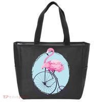 Pink Flamingo On Tall Bicycle Retro Tote Bag thumb 0