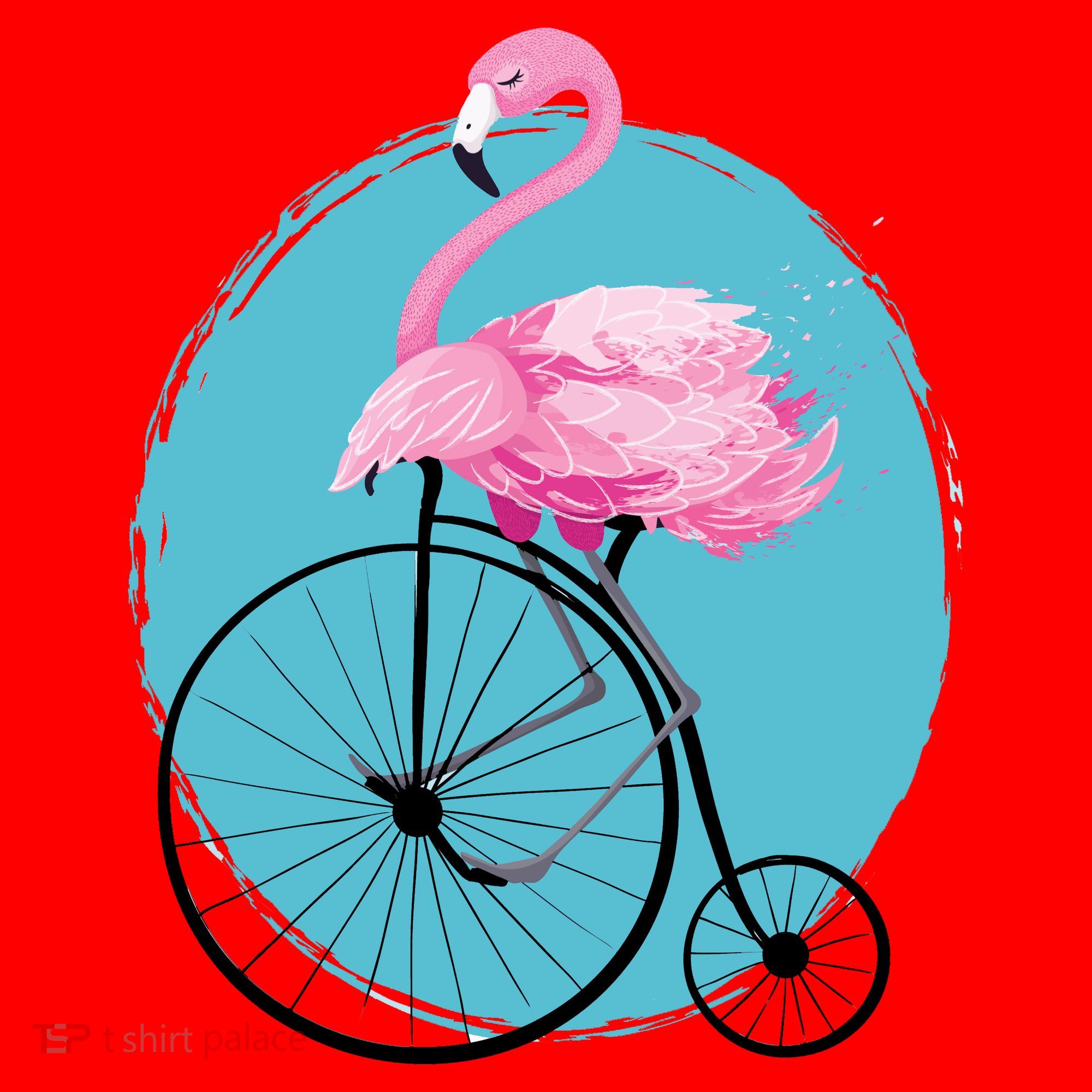 Pink Flamingo On Tall Bicycle Retro Santa Hat