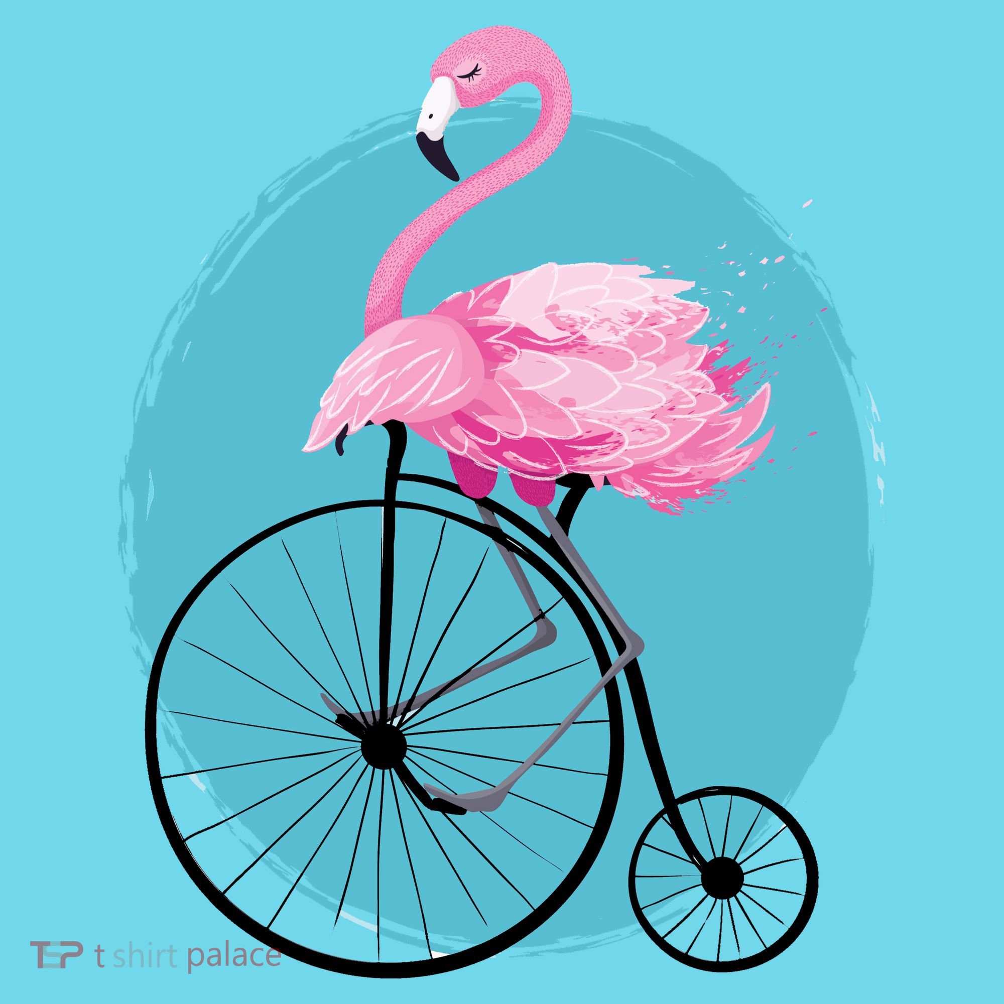 Pink Flamingo On Tall Bicycle Retro Long Sleeve Shirt