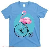 Pink Flamingo On Tall Bicycle Retro T-Shirt thumb 0