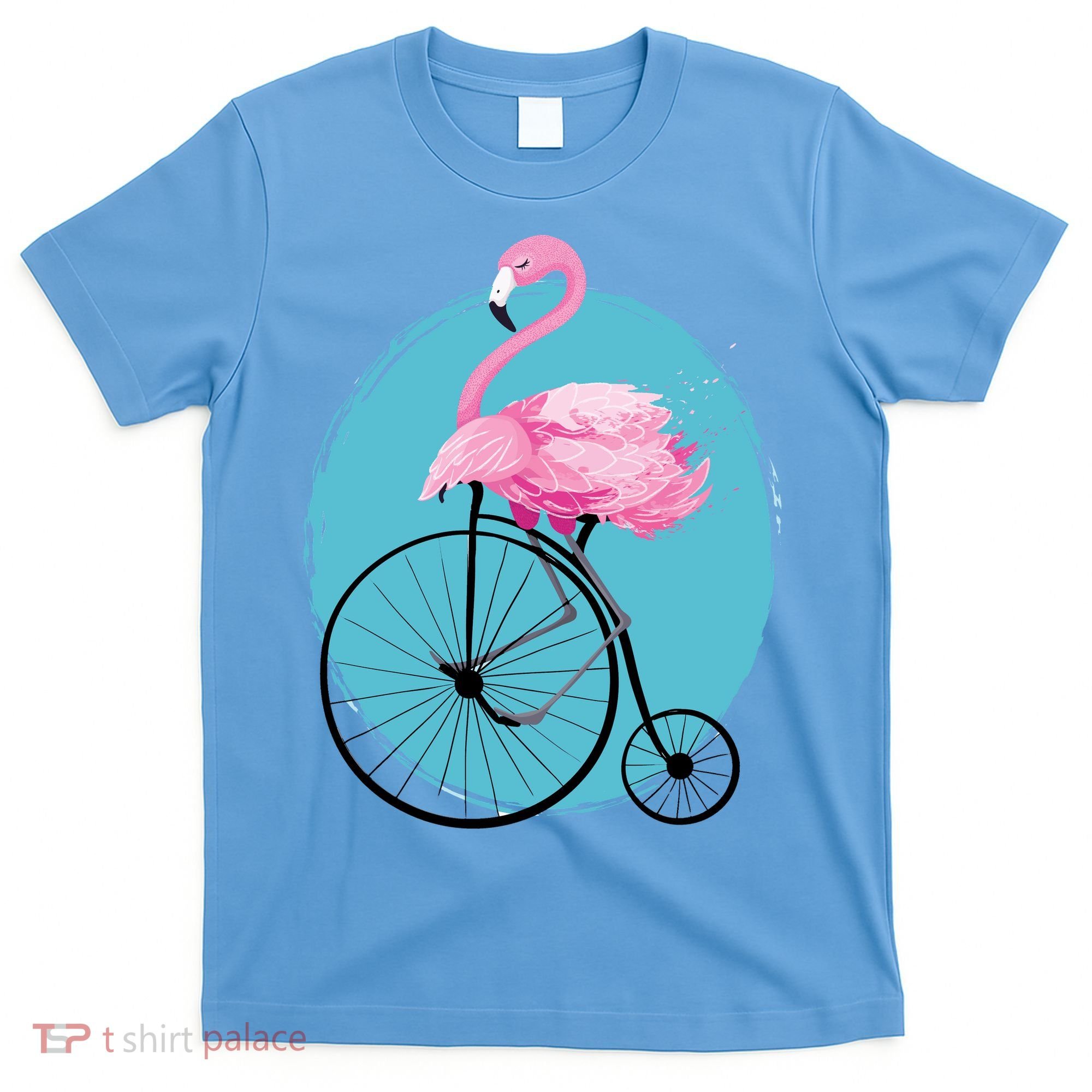 Pink Flamingo On Tall Bicycle Retro T-Shirt