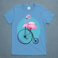 Pink Flamingo On Tall Bicycle Retro T-Shirt thumb 4