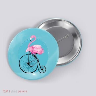 Pink Flamingo On Tall Bicycle Retro Button