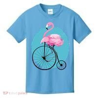 Pink Flamingo On Tall Bicycle Retro Kids T-Shirt thumb 0