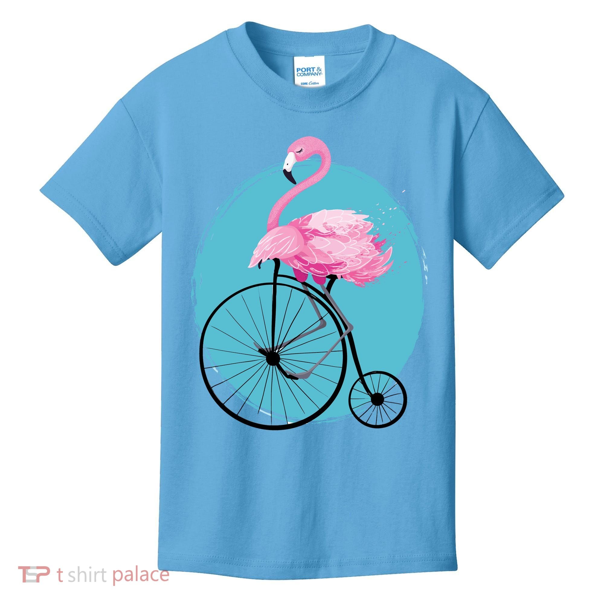 Pink Flamingo On Tall Bicycle Retro Kids T-Shirt
