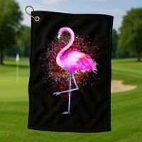 Pink Flamingo Paint Art Golf Towel thumb 1