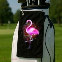 Pink Flamingo Paint Art Golf Towel thumb 2