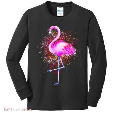 Pink Flamingo Paint Art Kids Long Sleeve Shirt
