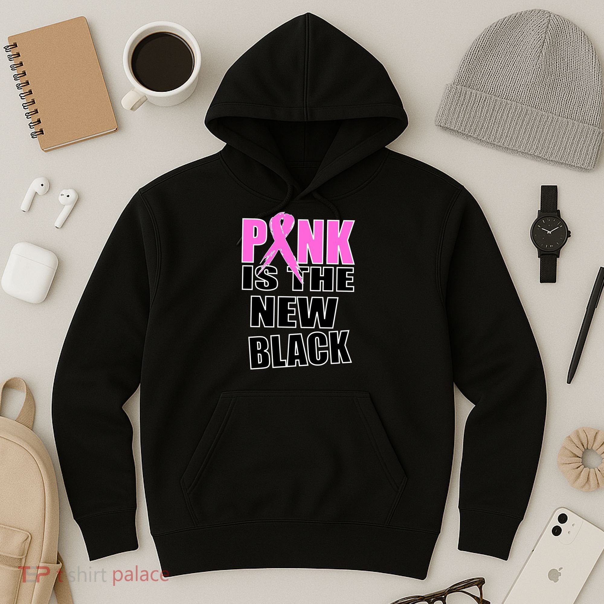 Pink Is The New Black Breast Cancer Ribbon Hoodie